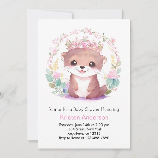 Enchanted Floral Otter Meisje Baby shower Kaart (Voorkant)