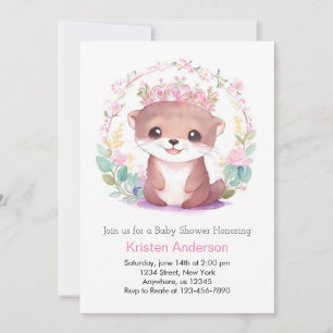 Enchanted Floral Otter Meisje Baby shower Kaart