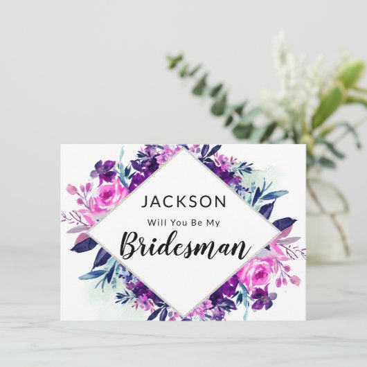 Enchanted Floral Violet Bridesman proposal Kaart (Staand voorkant)