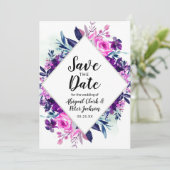 Enchanted Floral Violet Waterverf Diamond Chic Save The Date (Staand voorkant)