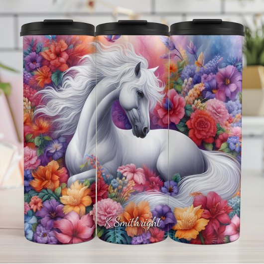 Enchanted Floral White Horse Dream Thermosbeker