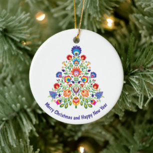 Enchanted Florals: Een Yuletide Tapestry van Folkl Keramisch Ornament