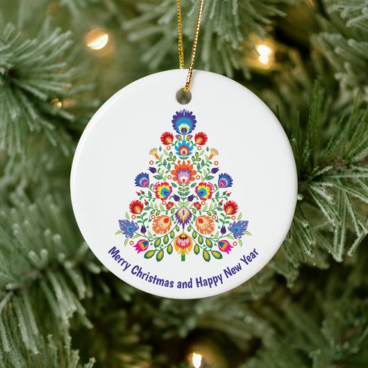 Enchanted Florals: Een Yuletide Tapestry van Folkl Keramisch Ornament (Boom)