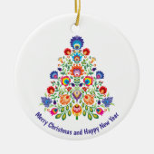 Enchanted Florals: Een Yuletide Tapestry van Folkl Keramisch Ornament (Voorkant)