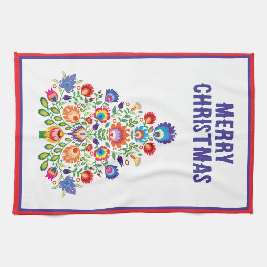 Enchanted Florals: Een Yuletide Tapestry van Folkl Theedoek (Horizontaal)