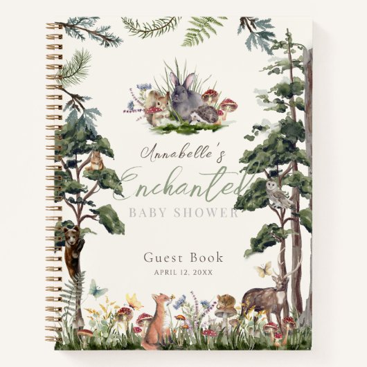 Enchanted Forest Animals Baby shower Gastenboek Notitieboek (Voorkant)