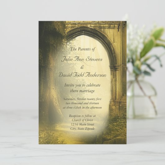 Enchanted Forest Arch Wedding Kaart (Staand voorkant)