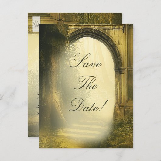 Enchanted Forest Arch Wedding Sla de datum op Aankondigingskaart (Voorkant / Achterkant)