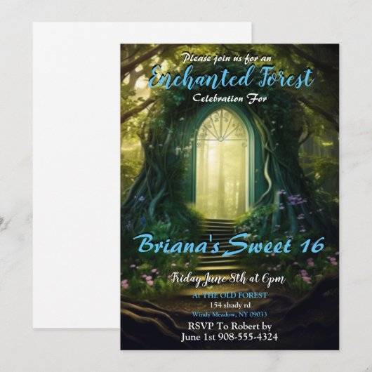 Enchanted Forest Archway Sweet 16 Uitnodiging (Voorkant / Achterkant)