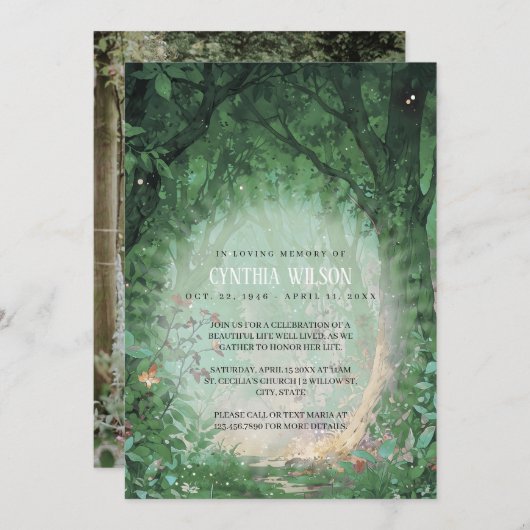 Enchanted Forest begrafenis viering van het leven Kaart (Voorkant / Achterkant)