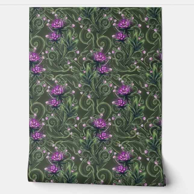 Enchanted Forest Berry Vine Pattern Behang (Afrollen)