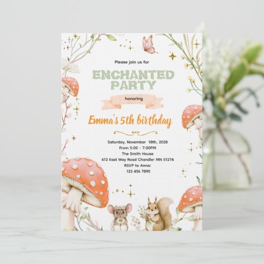 Enchanted Forest Birthday Invitation Kaart (Staand voorkant)