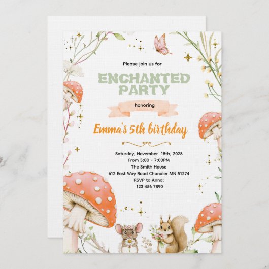 Enchanted Forest Birthday Invitation Kaart (Voorkant / Achterkant)