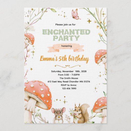 Enchanted Forest Birthday Invitation Kaart (Voorkant)