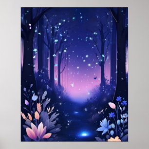 Enchanted Forest BLAUW PAARSE THEMA Poster
