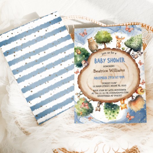 Enchanted Forest Blue Baby Shower Kaart