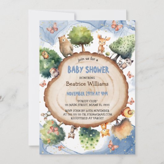 Enchanted Forest Blue Baby Shower Kaart (Voorkant)