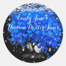 Enchanted Forest Blue Heart Leaf Tree Wedding Ronde Sticker