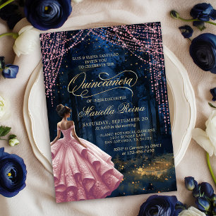 Enchanted Forest Blush Pink Quinceañera Kaart