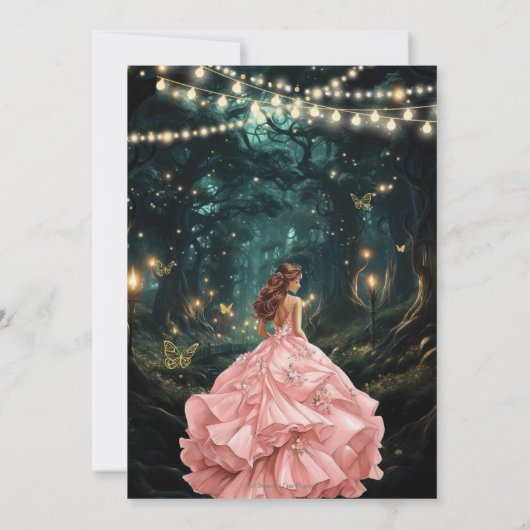 Enchanted Forest Blush roze jurk Quinceañera Save The Date (Achterkant)