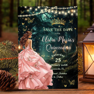Enchanted Forest Blush roze jurk Quinceañera Save The Date