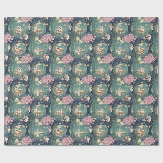 Enchanted forest, Bunny cherry blossom Cadeaupapier (Vlak)