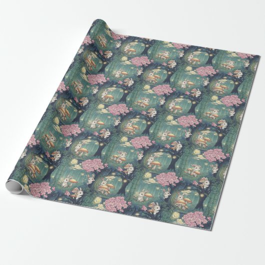 Enchanted forest, Bunny cherry blossom Cadeaupapier (Uitgerold)