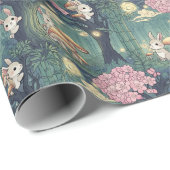 Enchanted forest, Bunny cherry blossom Cadeaupapier (Rol Hoek)