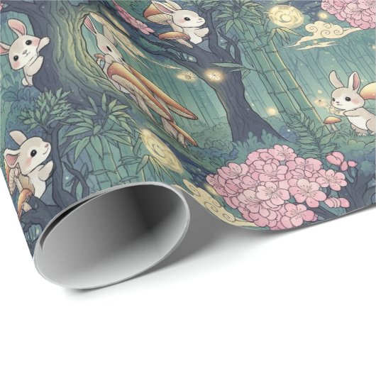 Enchanted forest, Bunny cherry blossom Cadeaupapier (Rol Hoek)