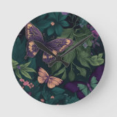Enchanted Forest Butterflies Botanical Clock Ronde Klok (Voorkant)