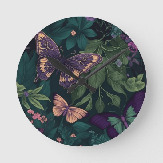 Enchanted Forest Butterflies Botanical Clock Ronde Klok (Voorkant)