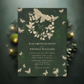 Enchanted Forest Butterflies Hunter Green Wedding Kaart