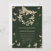 Enchanted Forest Butterflies Hunter Green Wedding Kaart (Voorkant)