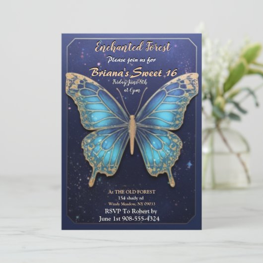 Enchanted Forest Butterfly Sweet 16 uitnodigingen (Staand voorkant)