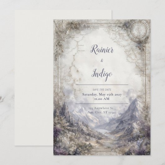Enchanted Forest Castle Mountain bruiloft Kaart (Voorkant / Achterkant)