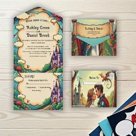 Enchanted Forest Castle Woodland Fairytale Wedding All In One Uitnodiging