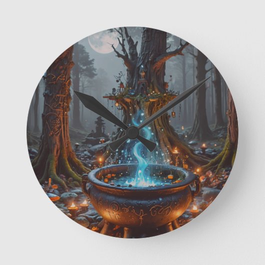 Enchanted Forest Cauldron Under the Moonlight Ronde Klok (Voorkant)