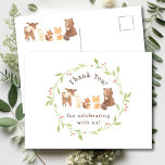 Enchanted Forest dank u Briefkaart<br><div class="desc">Introductie van onze charmante bosdieren baby shower ontwerp, ideaal om de komst van uw kleintje te vieren. Dit rustieke ontwerp is voorzien van schattige bosdieren en voegt een vleugje natuur toe aan uw speciale evenement. De warme en uitnodigende kleuren creëer een gezellige sfeer, die de toon zet voor een onvergetelijk...</div>