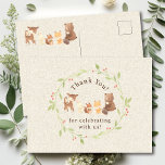 Enchanted Forest dank u Briefkaart<br><div class="desc">Introductie van onze charmante bosdieren baby shower ontwerp, ideaal om de komst van uw kleintje te vieren. Dit rustieke ontwerp is voorzien van schattige bosdieren en voegt een vleugje natuur toe aan uw speciale evenement. De warme en uitnodigende kleuren creëer een gezellige sfeer, die de toon zet voor een onvergetelijk...</div>