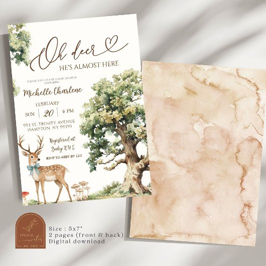 Enchanted Forest Deer Baby shower Kaart
