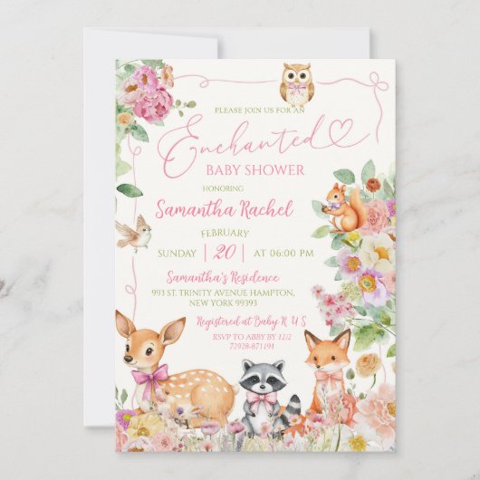 Enchanted Forest Deer Girl Baby shower Kaart (Voorkant)