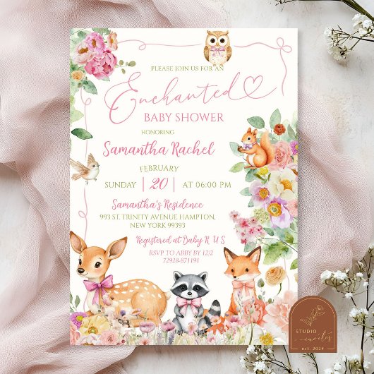 Enchanted Forest Deer Girl Baby shower Kaart