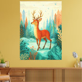 Enchanted Forest Deer – Whimsical Winter Woodland Canvas Afdruk (Insitu (Woonkamer))