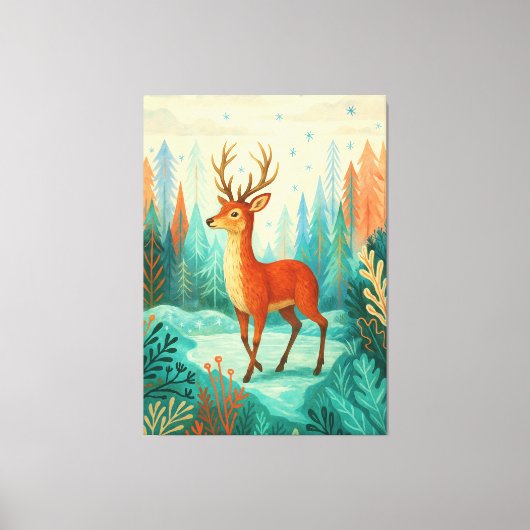 Enchanted Forest Deer – Whimsical Winter Woodland Canvas Afdruk (Voorkant)