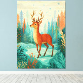 Enchanted Forest Deer – Whimsical Winter Woodland Canvas Afdruk (Insitu (Houten vloer))