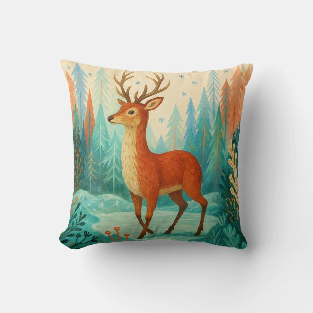 Enchanted Forest Deer – Whimsical Winter Woodland Kussen (Voorkant)