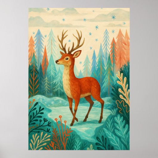 Enchanted Forest Deer – Whimsical Winter Woodland Poster (Voorkant)