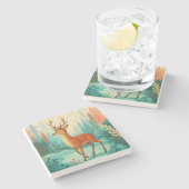 Enchanted Forest Deer – Whimsical Winter Woodland Stenen Onderzetter (Zijkant)