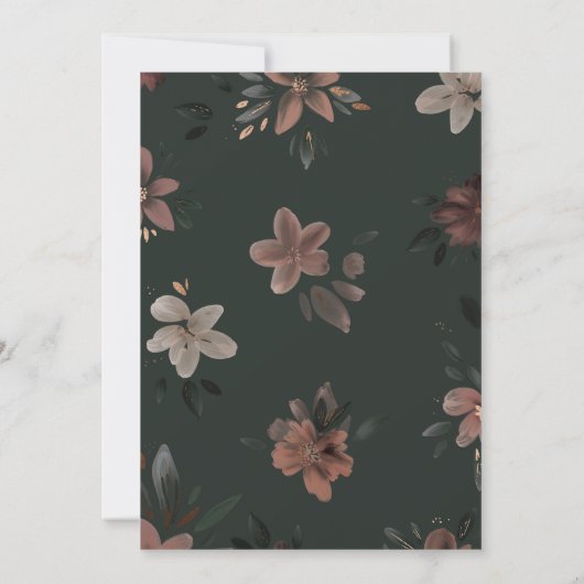 Enchanted Forest Donkergroen Bloemen Bruiloft Uitn Kaart (Achterkant)