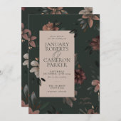 Enchanted Forest Donkergroen Bloemen Bruiloft Uitn Kaart (Voorkant / Achterkant)